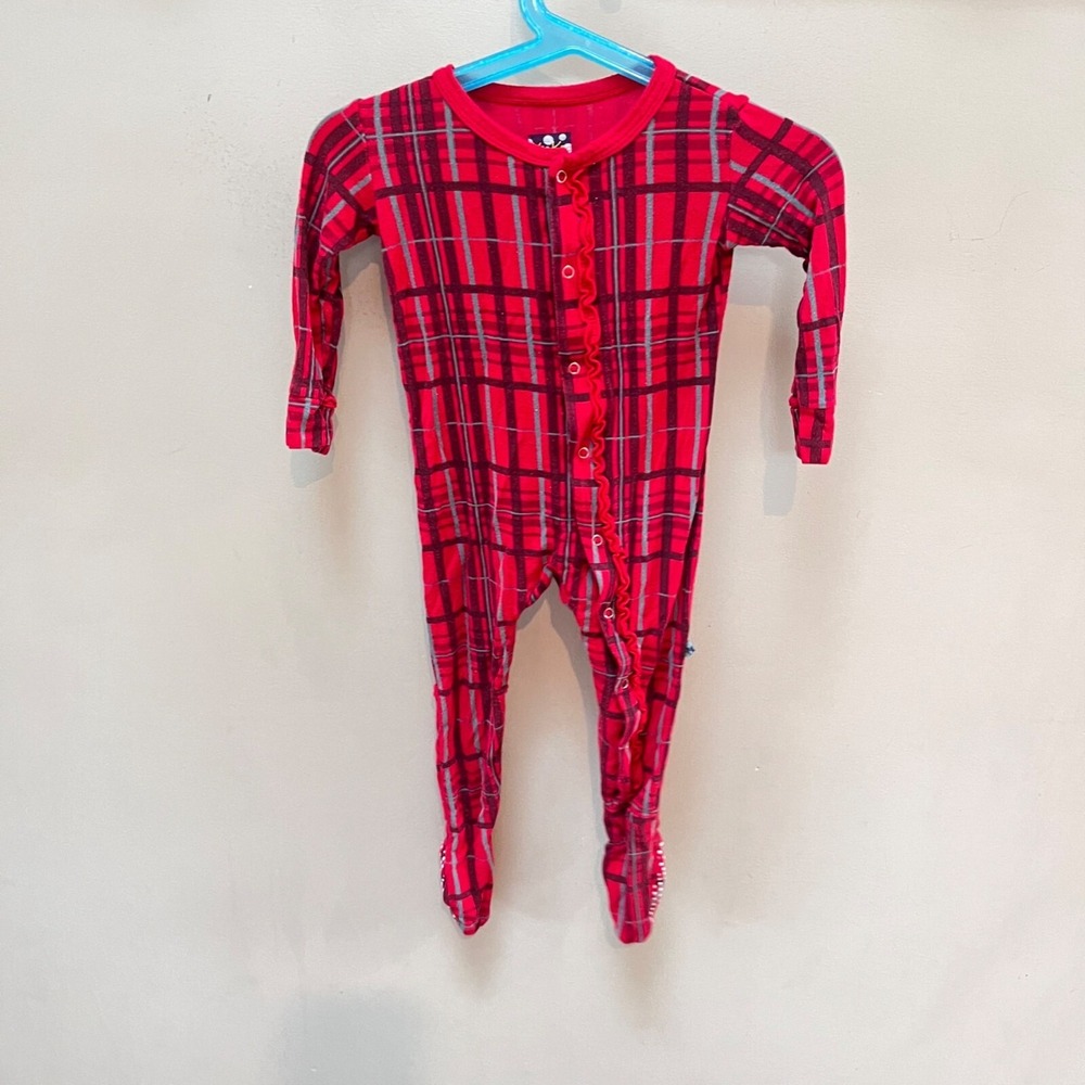 Kickee Pants Infant 9-12‎ Months Red Plaid Footed Bamboo Pajamas